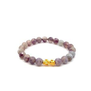 24K Gold Piyao Pixiu Dragon Bracelet Gemstones Birthstones Multicolor 8mm S6.25"